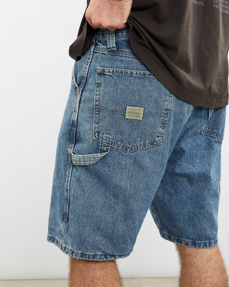 Vintage, Wrangler, Denim, Carpenter, Shorts, The Real Deal, size 32", colour Blue, newtown, sydney, australia, thrift store, opshop, preloved, secondhand, sustainable, retro, antique, 70s, 80s, 90s, 2000s, 00s, fashion, clothing, streetwear, trendy, garment, style, boutique, store, shop, archive, sale, cheap, best, top, Shorts