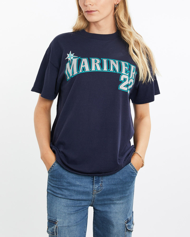 Vintage, MLB, Seattle, Mariners, Kazuhiro, Sasaki', Tee, The Real Deal, size medium, colour Navy, newtown, sydney, australia, thrift store, opshop, preloved, secondhand, sustainable, retro, antique, 70s, 80s, 90s, 2000s, 00s, fashion, clothing, streetwear, trendy, garment, style, boutique, store, shop, archive, sale, cheap, best, top, T-Shirts