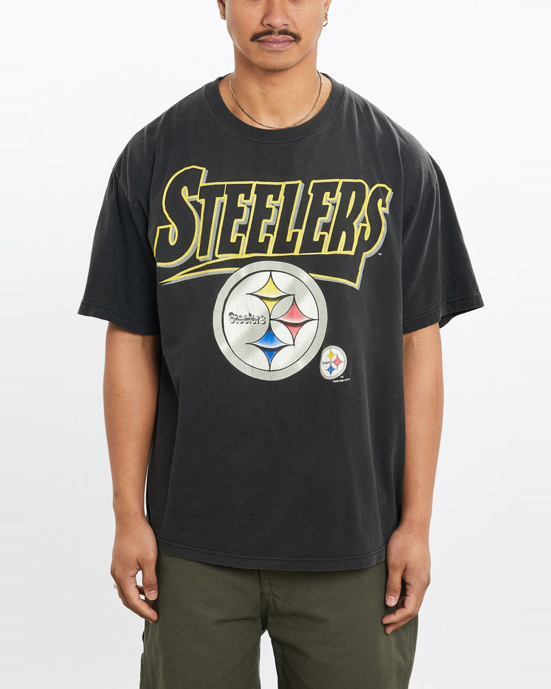 Vintage, 1996, NFL, Pittsburgh, Steelers, Tee, The Real Deal, size large, colour Black, newtown, sydney, australia, thrift store, opshop, preloved, secondhand, sustainable, retro, antique, 70s, 80s, 90s, 2000s, 00s, fashion, clothing, streetwear, trendy, garment, style, boutique, store, shop, archive, sale, cheap, best, top, T-Shirts