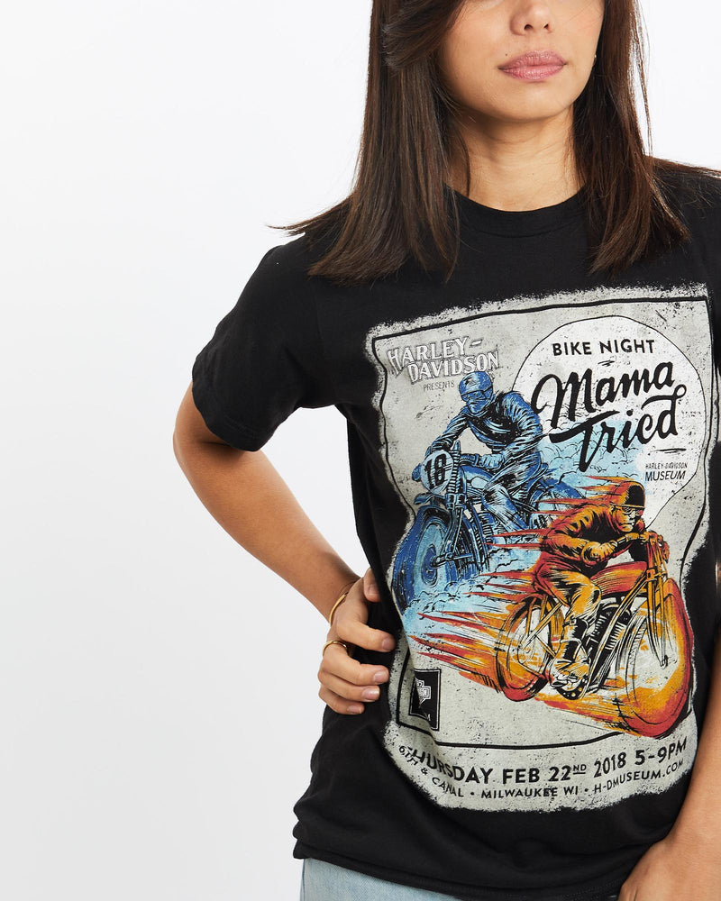 Vintage, Harley, Davidson, Museum, Tee, The Real Deal, size double extra small, colour Black, newtown, sydney, australia, thrift store, opshop, preloved, secondhand, sustainable, retro, antique, 70s, 80s, 90s, 2000s, 00s, fashion, clothing, streetwear, trendy, garment, style, boutique, store, shop, archive, sale, cheap, best, top, T-Shirts