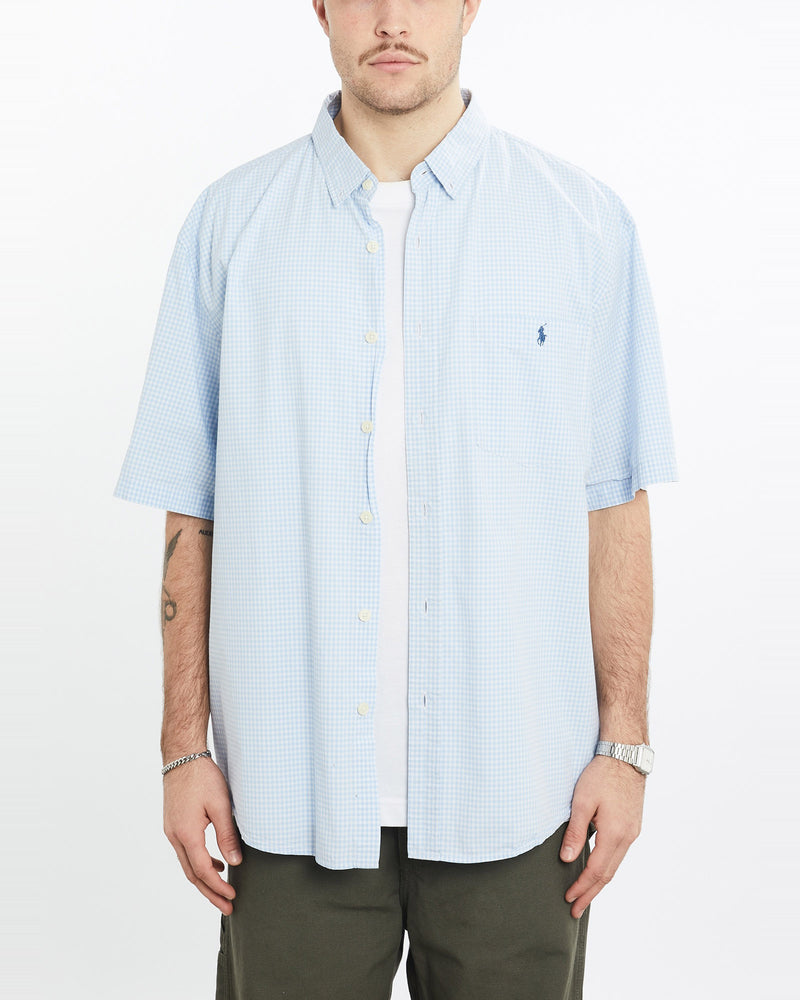 Vintage, 90s, Polo, Ralph, Lauren, Short, Sleeve, Button, Up, Shirt, The Real Deal, size extra large, colour Blue, newtown, sydney, australia, thrift store, opshop, preloved, secondhand, sustainable, retro, antique, 70s, 80s, 90s, 2000s, 00s, fashion, clothing, streetwear, trendy, garment, style, boutique, store, shop, archive, sale, cheap, best, top, Shirts