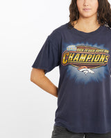 Vintage, 1999, NFL, Denver, Broncos, Super, Bowl, Tee, The Real Deal, size medium, colour Navy, newtown, sydney, australia, thrift store, opshop, preloved, secondhand, sustainable, retro, antique, 70s, 80s, 90s, 2000s, 00s, fashion, clothing, streetwear, trendy, garment, style, boutique, store, shop, archive, sale, cheap, best, top, T-Shirts