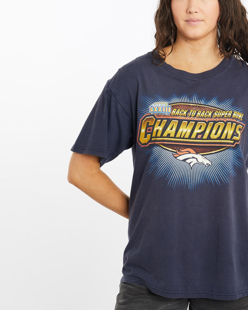 Vintage, 1999, NFL, Denver, Broncos, Super, Bowl, Tee, The Real Deal, size medium, colour Navy, newtown, sydney, australia, thrift store, opshop, preloved, secondhand, sustainable, retro, antique, 70s, 80s, 90s, 2000s, 00s, fashion, clothing, streetwear, trendy, garment, style, boutique, store, shop, archive, sale, cheap, best, top, T-Shirts
