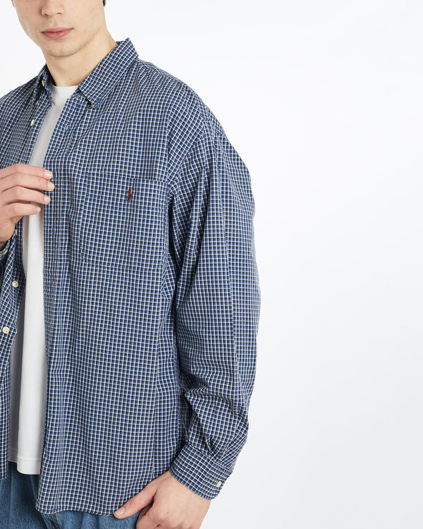 Vintage, 90s, Polo, Ralph, Lauren, Button, Up, Shirt, The Real Deal, size extra large, colour Blue, newtown, sydney, australia, thrift store, opshop, preloved, secondhand, sustainable, retro, antique, 70s, 80s, 90s, 2000s, 00s, fashion, clothing, streetwear, trendy, garment, style, boutique, store, shop, archive, sale, cheap, best, top, Shirts