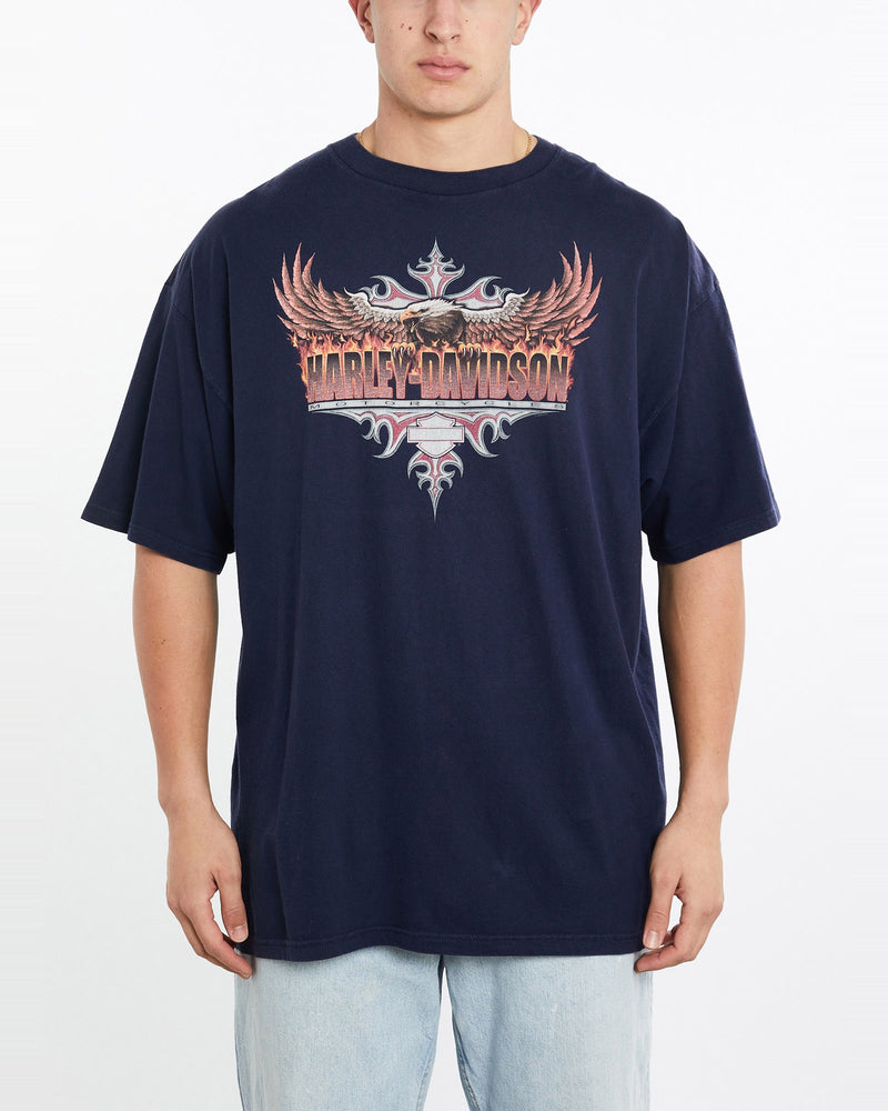 Vintage, Harley, Davidson, Tee, The Real Deal, size double extra large, colour Navy, newtown, sydney, australia, thrift store, opshop, preloved, secondhand, sustainable, retro, antique, 70s, 80s, 90s, 2000s, 00s, fashion, clothing, streetwear, trendy, garment, style, boutique, store, shop, archive, sale, cheap, best, top, T-Shirts