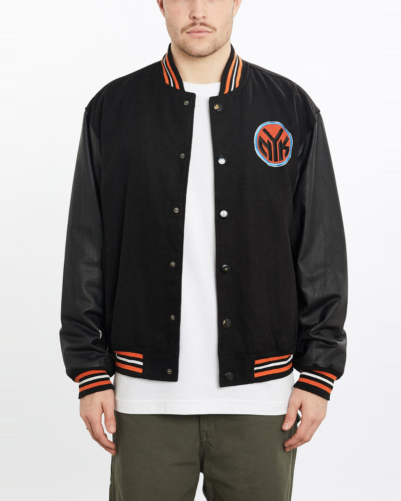 Vintage, NBA, New, York, Knicks, Varsity, Jacket, The Real Deal, size extra large, colour Black, newtown, sydney, australia, thrift store, opshop, preloved, secondhand, sustainable, retro, antique, 70s, 80s, 90s, 2000s, 00s, fashion, clothing, streetwear, trendy, garment, style, boutique, store, shop, archive, sale, cheap, best, top, Jackets