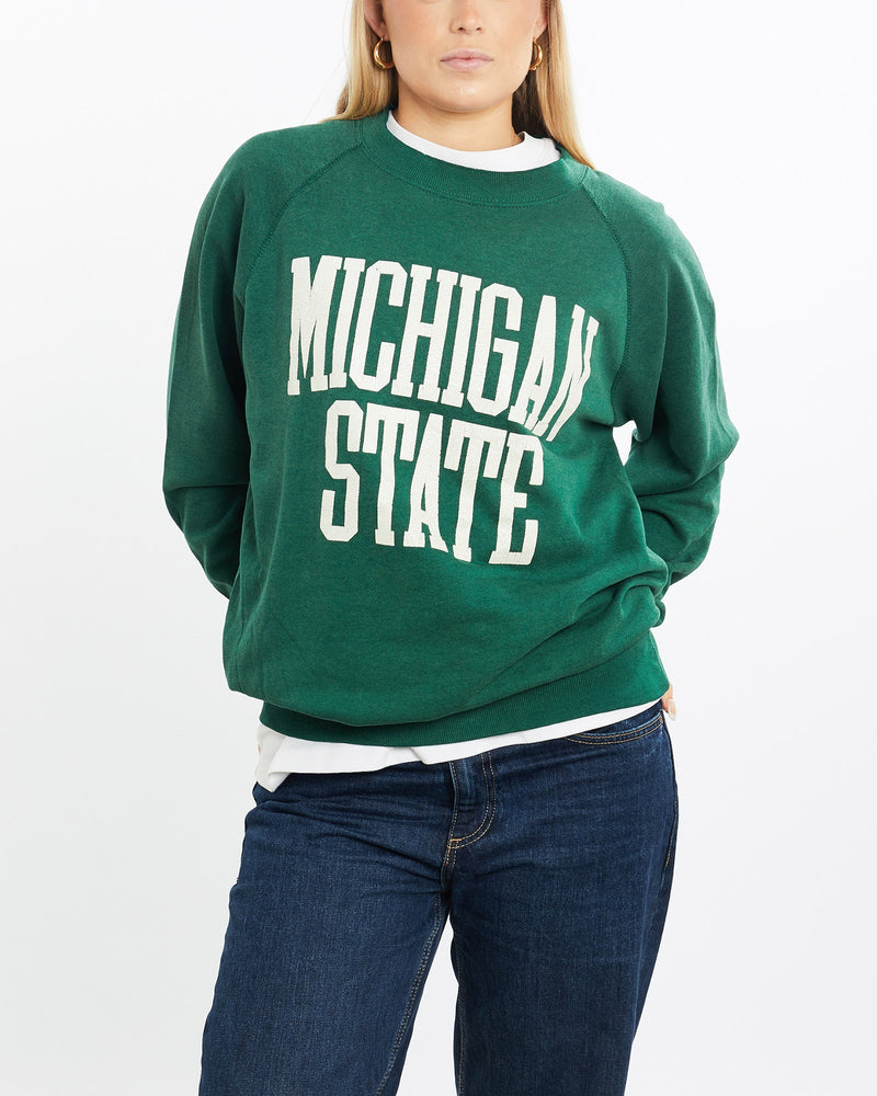 Vintage, 80s, Michigan, State, Sweatshirt, The Real Deal, size small, colour Green, newtown, sydney, australia, thrift store, opshop, preloved, secondhand, sustainable, retro, antique, 70s, 80s, 90s, 2000s, 00s, fashion, clothing, streetwear, trendy, garment, style, boutique, store, shop, archive, sale, cheap, best, top, Sweats and hoodies