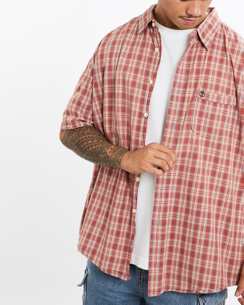 Vintage, Timberland, Short, Sleeve, Button, Up, Shirt, The Real Deal, size double extra large, colour Red, newtown, sydney, australia, thrift store, opshop, preloved, secondhand, sustainable, retro, antique, 70s, 80s, 90s, 2000s, 00s, fashion, clothing, streetwear, trendy, garment, style, boutique, store, shop, archive, sale, cheap, best, top, Shirts