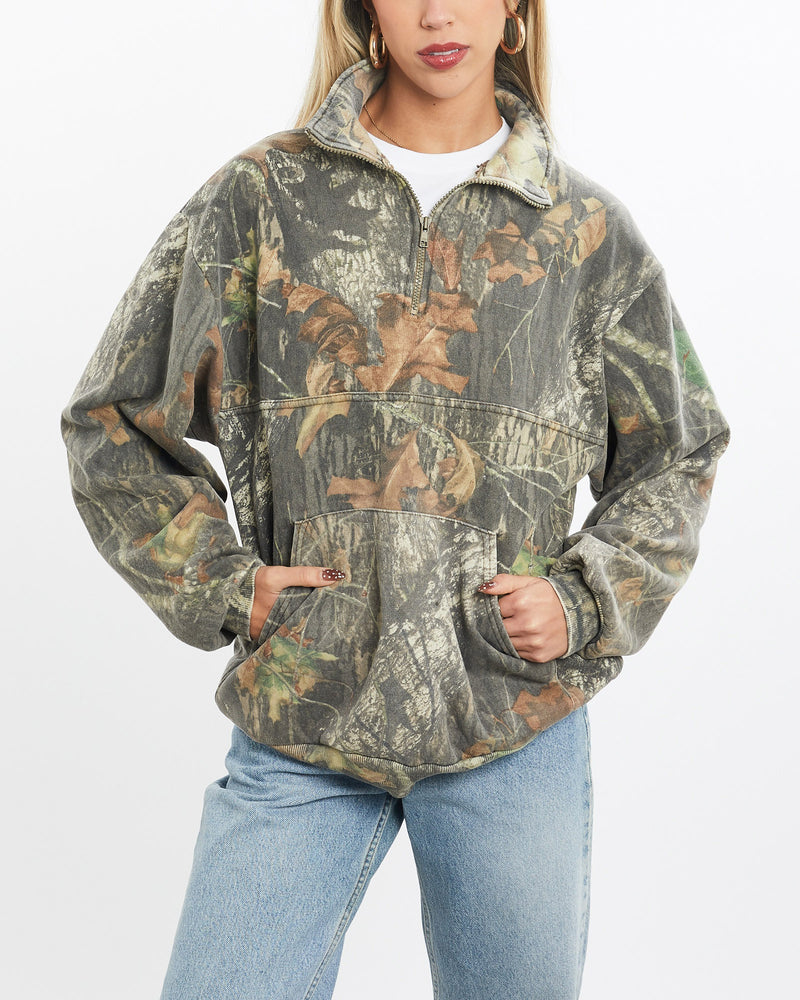Vintage, 90s, Realtree, Camo, Quarter, Zip, Sweatshirt, The Real Deal, size small, colour Green, newtown, sydney, australia, thrift store, opshop, preloved, secondhand, sustainable, retro, antique, 70s, 80s, 90s, 2000s, 00s, fashion, clothing, streetwear, trendy, garment, style, boutique, store, shop, archive, sale, cheap, best, top, Sweats and hoodies