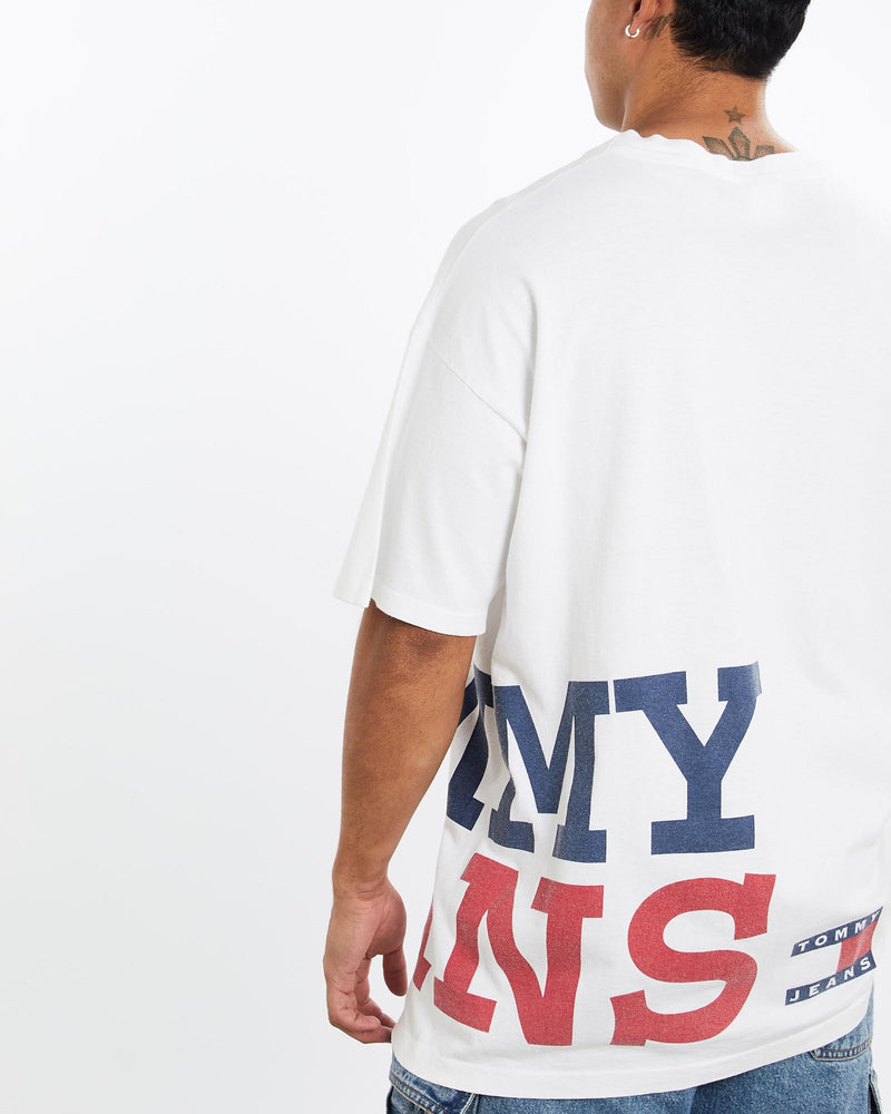 Vintage, 90s, Tommy, Hilfiger, Jeans, Tee, The Real Deal, size extra large, colour White, newtown, sydney, australia, thrift store, opshop, preloved, secondhand, sustainable, retro, antique, 70s, 80s, 90s, 2000s, 00s, fashion, clothing, streetwear, trendy, garment, style, boutique, store, shop, archive, sale, cheap, best, top, T-Shirts