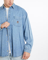 Vintage, 90s, Tommy, Hilfiger, Denim, Button, Up, Shirt, The Real Deal, size double extra large, colour Blue, newtown, sydney, australia, thrift store, opshop, preloved, secondhand, sustainable, retro, antique, 70s, 80s, 90s, 2000s, 00s, fashion, clothing, streetwear, trendy, garment, style, boutique, store, shop, archive, sale, cheap, best, top, Shirts