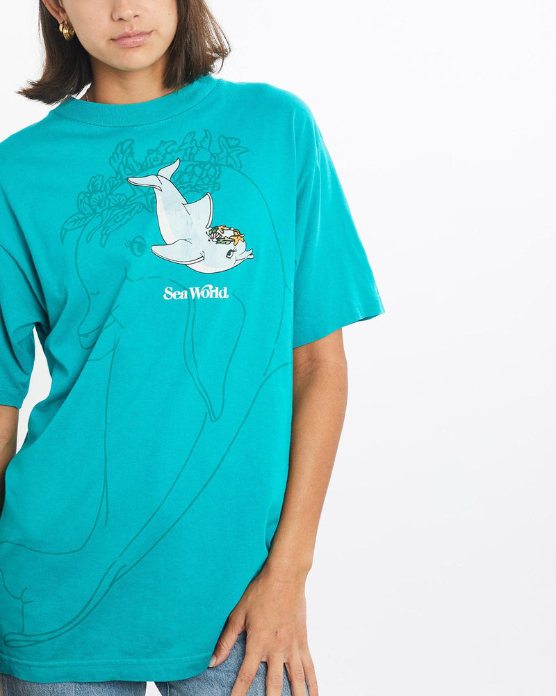 Vintage, 90s, Dolphin, Cartoon, Sea, World, Tee, The Real Deal, size small, colour Blue, newtown, sydney, australia, thrift store, opshop, preloved, secondhand, sustainable, retro, antique, 70s, 80s, 90s, 2000s, 00s, fashion, clothing, streetwear, trendy, garment, style, boutique, store, shop, archive, sale, cheap, best, top, T-Shirts
