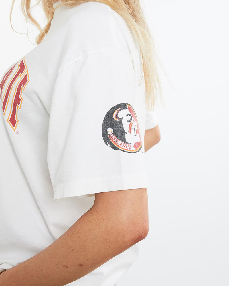 Vintage, 90s, NCAA, Florida, State, Seminoles, Tee, The Real Deal, size medium, colour White, newtown, sydney, australia, thrift store, opshop, preloved, secondhand, sustainable, retro, antique, 70s, 80s, 90s, 2000s, 00s, fashion, clothing, streetwear, trendy, garment, style, boutique, store, shop, archive, sale, cheap, best, top, T-Shirts