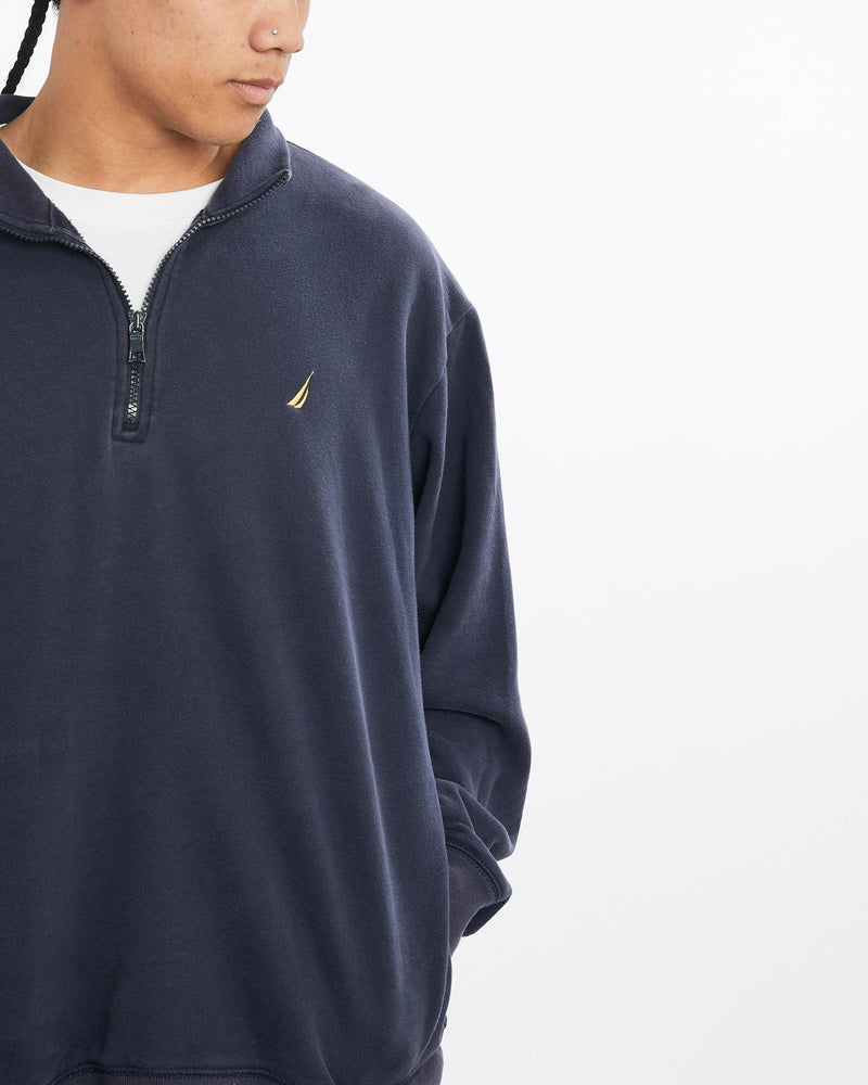 Vintage, Nautica, Quarter, Zip, Sweatshirt, The Real Deal, size large, colour Navy, newtown, sydney, australia, thrift store, opshop, preloved, secondhand, sustainable, retro, antique, 70s, 80s, 90s, 2000s, 00s, fashion, clothing, streetwear, trendy, garment, style, boutique, store, shop, archive, sale, cheap, best, top, Sweats and hoodies