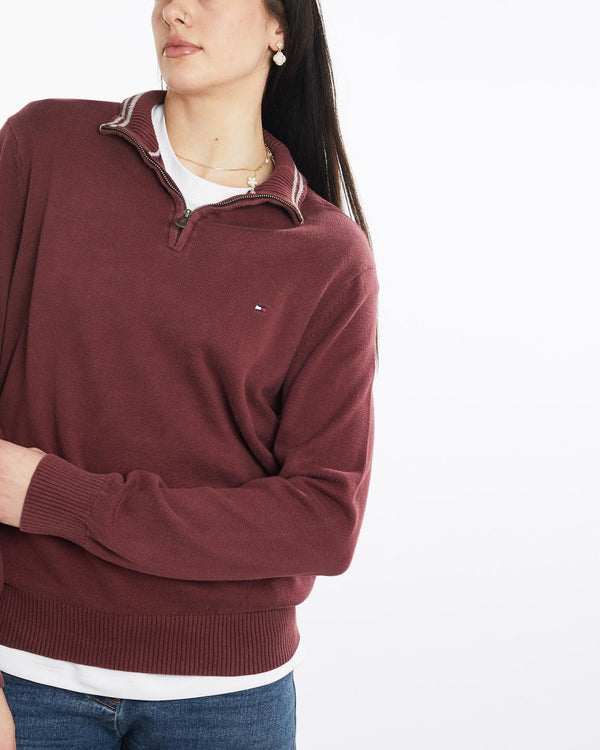 Vintage, Tommy, Hilfiger, Quarter, Zip, Sweater, The Real Deal, size medium, colour Burgundy, newtown, sydney, australia, thrift store, opshop, preloved, secondhand, sustainable, retro, antique, 70s, 80s, 90s, 2000s, 00s, fashion, clothing, streetwear, trendy, garment, style, boutique, store, shop, archive, sale, cheap, best, top, Sweats and hoodies