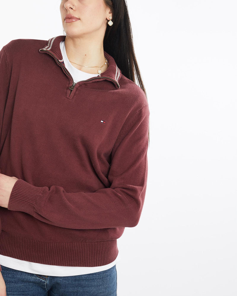 Vintage, Tommy, Hilfiger, Quarter, Zip, Sweater, The Real Deal, size medium, colour Burgundy, newtown, sydney, australia, thrift store, opshop, preloved, secondhand, sustainable, retro, antique, 70s, 80s, 90s, 2000s, 00s, fashion, clothing, streetwear, trendy, garment, style, boutique, store, shop, archive, sale, cheap, best, top, Sweats and hoodies