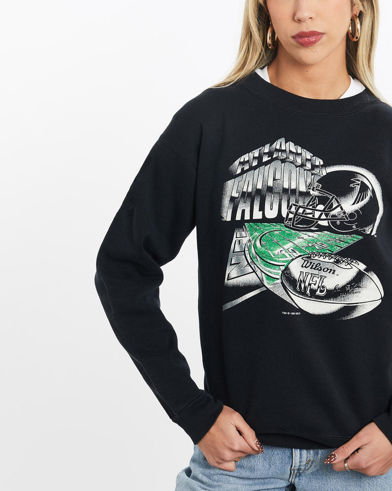 Vintage, 1994, NFL, Atlanta, Falcons, Sweatshirt, The Real Deal, size extra small, colour Black, newtown, sydney, australia, thrift store, opshop, preloved, secondhand, sustainable, retro, antique, 70s, 80s, 90s, 2000s, 00s, fashion, clothing, streetwear, trendy, garment, style, boutique, store, shop, archive, sale, cheap, best, top, Sweats and hoodies