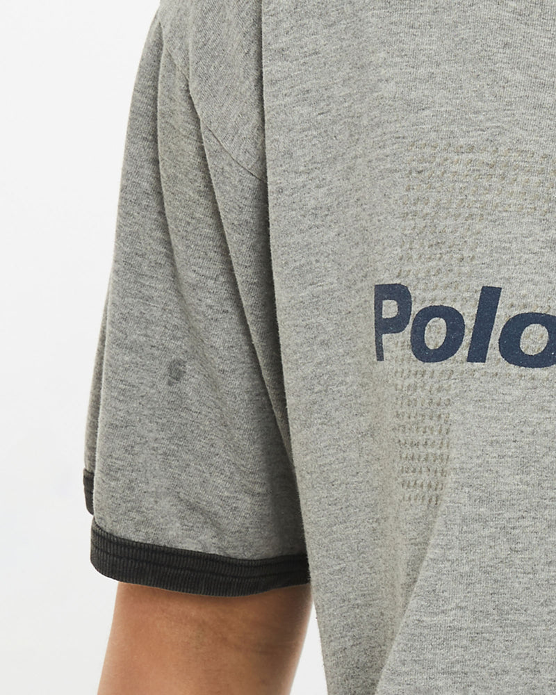 Vintage, 90s, Ralph, Lauren, Polo, Jeans, Co., Ringer, Tee, The Real Deal, size medium, colour Grey, newtown, sydney, australia, thrift store, opshop, preloved, secondhand, sustainable, retro, antique, 70s, 80s, 90s, 2000s, 00s, fashion, clothing, streetwear, trendy, garment, style, boutique, store, shop, archive, sale, cheap, best, top, T-Shirts