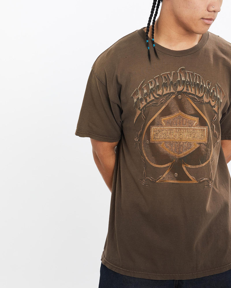 Vintage, Harley, Davidson, Tee, The Real Deal, size large, colour Brown, newtown, sydney, australia, thrift store, opshop, preloved, secondhand, sustainable, retro, antique, 70s, 80s, 90s, 2000s, 00s, fashion, clothing, streetwear, trendy, garment, style, boutique, store, shop, archive, sale, cheap, best, top, T-Shirts