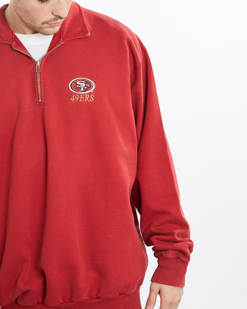 Vintage, 90s, NFL, San, Francisco, 49ers, Quarter, Zip, Sweatshirt, The Real Deal, size extra large, colour Red, newtown, sydney, australia, thrift store, opshop, preloved, secondhand, sustainable, retro, antique, 70s, 80s, 90s, 2000s, 00s, fashion, clothing, streetwear, trendy, garment, style, boutique, store, shop, archive, sale, cheap, best, top, Sweats and hoodies