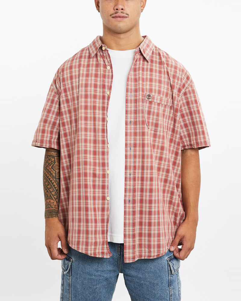 Vintage, Timberland, Short, Sleeve, Button, Up, Shirt, The Real Deal, size double extra large, colour Red, newtown, sydney, australia, thrift store, opshop, preloved, secondhand, sustainable, retro, antique, 70s, 80s, 90s, 2000s, 00s, fashion, clothing, streetwear, trendy, garment, style, boutique, store, shop, archive, sale, cheap, best, top, Shirts