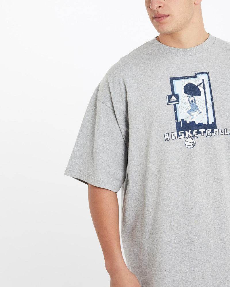 Vintage, 90s, Adidas, Basketball, Tee, The Real Deal, size double extra large, colour Grey, newtown, sydney, australia, thrift store, opshop, preloved, secondhand, sustainable, retro, antique, 70s, 80s, 90s, 2000s, 00s, fashion, clothing, streetwear, trendy, garment, style, boutique, store, shop, archive, sale, cheap, best, top, T-Shirts