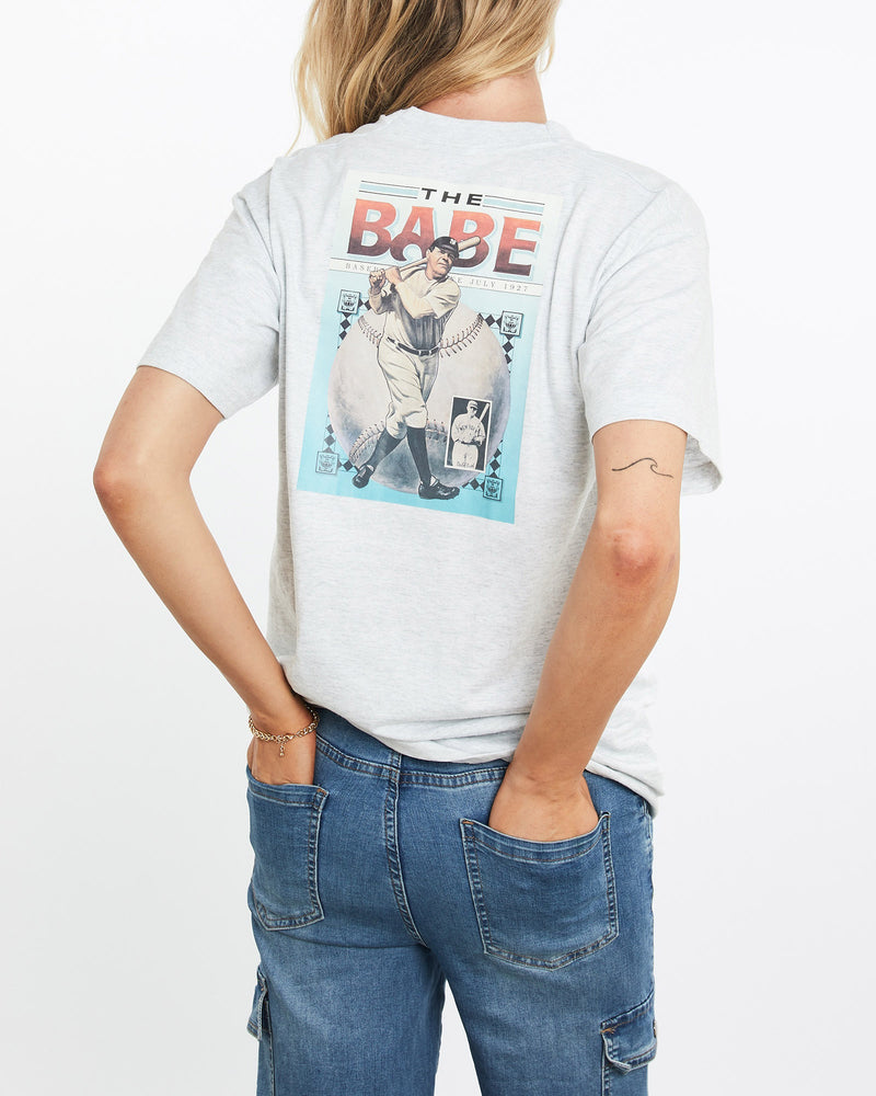 Vintage, 90s, Babe, Ruth, Baseball, Tee, The Real Deal, size medium, colour Grey, newtown, sydney, australia, thrift store, opshop, preloved, secondhand, sustainable, retro, antique, 70s, 80s, 90s, 2000s, 00s, fashion, clothing, streetwear, trendy, garment, style, boutique, store, shop, archive, sale, cheap, best, top, T-Shirts