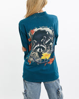 Vintage, 90s, Racoon, Wildlife, Long, Sleeve, Tee, The Real Deal, size small, colour Blue, newtown, sydney, australia, thrift store, opshop, preloved, secondhand, sustainable, retro, antique, 70s, 80s, 90s, 2000s, 00s, fashion, clothing, streetwear, trendy, garment, style, boutique, store, shop, archive, sale, cheap, best, top, T-Shirts