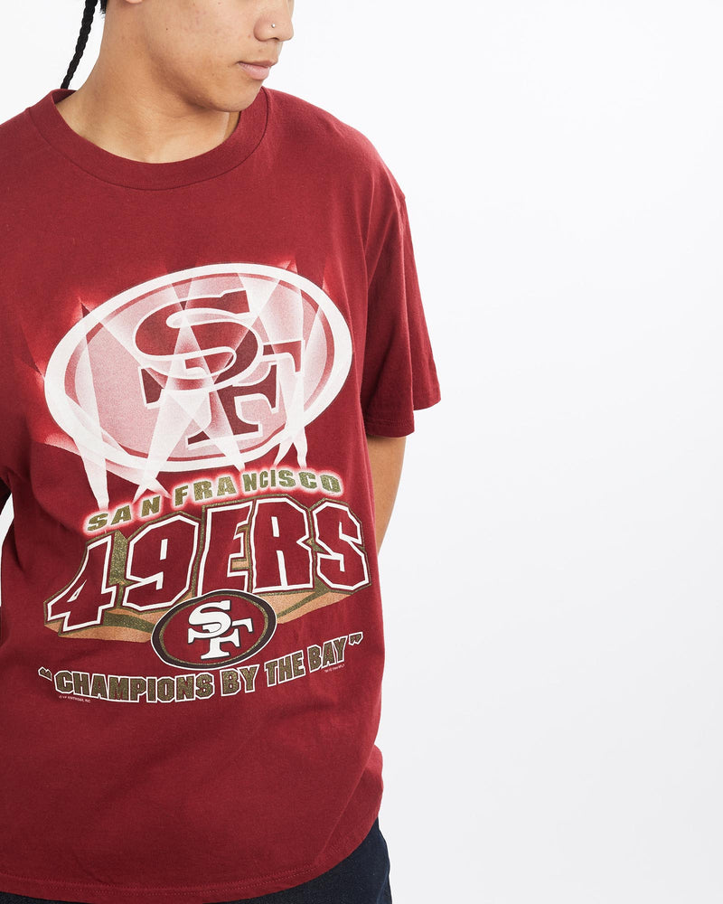 Vintage, 1999, NFL, San, Francisco, 49ers, Tee, The Real Deal, size extra large, colour Burgundy, newtown, sydney, australia, thrift store, opshop, preloved, secondhand, sustainable, retro, antique, 70s, 80s, 90s, 2000s, 00s, fashion, clothing, streetwear, trendy, garment, style, boutique, store, shop, archive, sale, cheap, best, top, T-Shirts