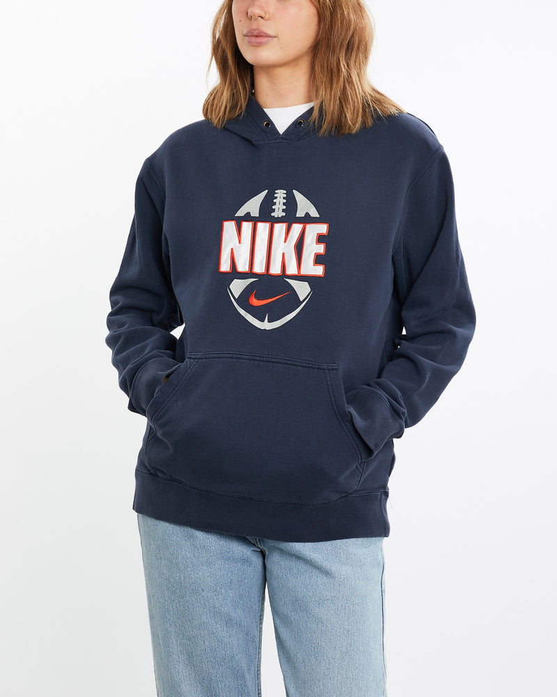 Vintage, Nike, Football, Hooded, Sweatshirt, The Real Deal, size medium, colour Navy, newtown, sydney, australia, thrift store, opshop, preloved, secondhand, sustainable, retro, antique, 70s, 80s, 90s, 2000s, 00s, fashion, clothing, streetwear, trendy, garment, style, boutique, store, shop, archive, sale, cheap, best, top, Sweats and hoodies