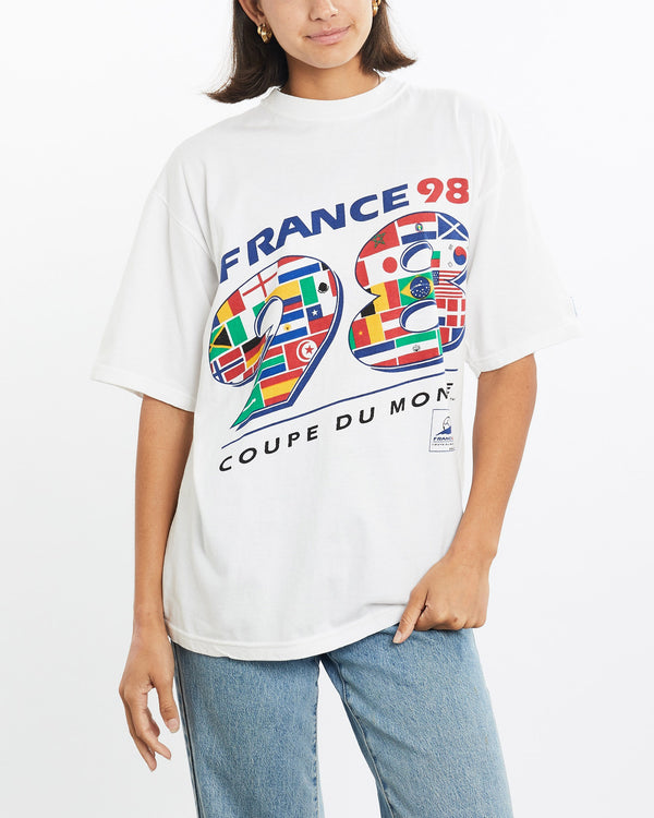 Vintage, 1998, France, FIFA, World, Cup, Tee, The Real Deal, size small, colour White, newtown, sydney, australia, thrift store, opshop, preloved, secondhand, sustainable, retro, antique, 70s, 80s, 90s, 2000s, 00s, fashion, clothing, streetwear, trendy, garment, style, boutique, store, shop, archive, sale, cheap, best, top, T-Shirts