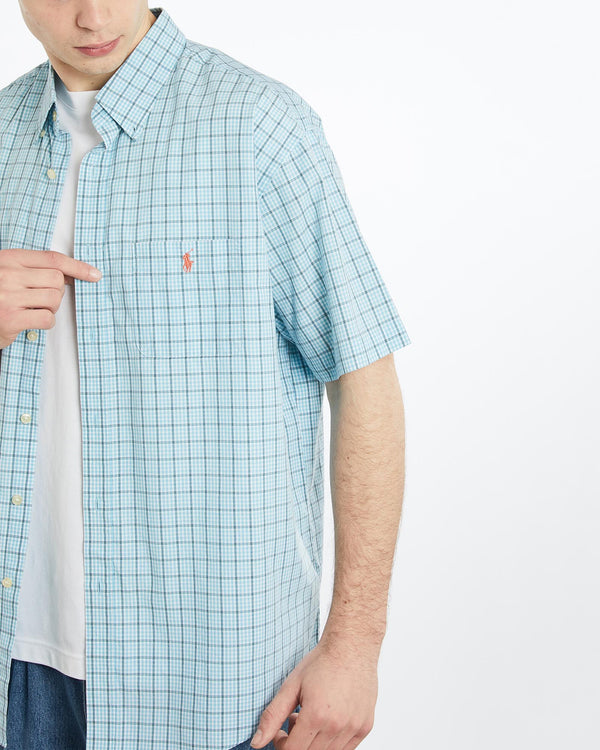 Vintage, 90s, Polo, Ralph, Lauren, Short, Sleeve, Button, Up, Shirt, The Real Deal, size extra large, colour Blue, newtown, sydney, australia, thrift store, opshop, preloved, secondhand, sustainable, retro, antique, 70s, 80s, 90s, 2000s, 00s, fashion, clothing, streetwear, trendy, garment, style, boutique, store, shop, archive, sale, cheap, best, top, Shirts