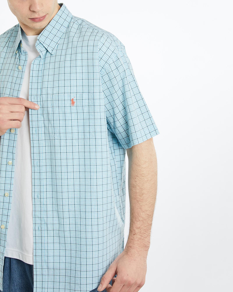 Vintage, 90s, Polo, Ralph, Lauren, Short, Sleeve, Button, Up, Shirt, The Real Deal, size extra large, colour Blue, newtown, sydney, australia, thrift store, opshop, preloved, secondhand, sustainable, retro, antique, 70s, 80s, 90s, 2000s, 00s, fashion, clothing, streetwear, trendy, garment, style, boutique, store, shop, archive, sale, cheap, best, top, Shirts