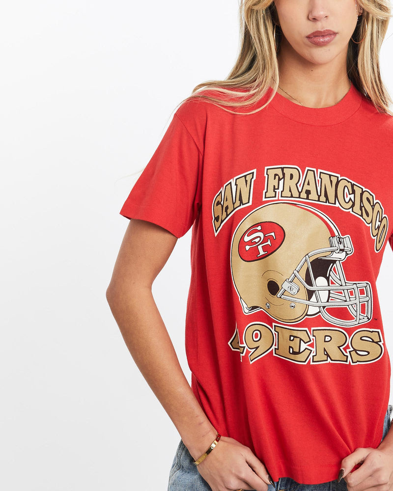 Vintage, 80s, NFL, San, Francisco, 49ers, Tee, The Real Deal, size extra small, colour Red, newtown, sydney, australia, thrift store, opshop, preloved, secondhand, sustainable, retro, antique, 70s, 80s, 90s, 2000s, 00s, fashion, clothing, streetwear, trendy, garment, style, boutique, store, shop, archive, sale, cheap, best, top, T-Shirts