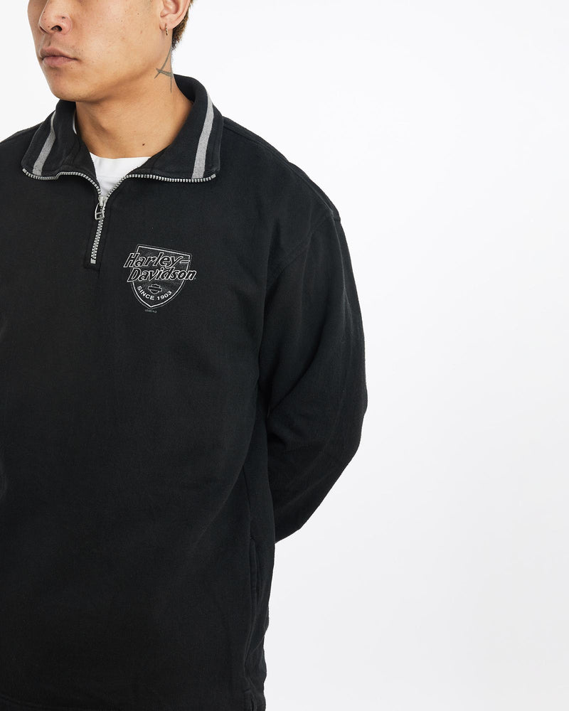 Vintage, Harley, Davidson, Quarter, Zip, Sweatshirt, The Real Deal, size extra large, colour Black, newtown, sydney, australia, thrift store, opshop, preloved, secondhand, sustainable, retro, antique, 70s, 80s, 90s, 2000s, 00s, fashion, clothing, streetwear, trendy, garment, style, boutique, store, shop, archive, sale, cheap, best, top, Sweats and hoodies