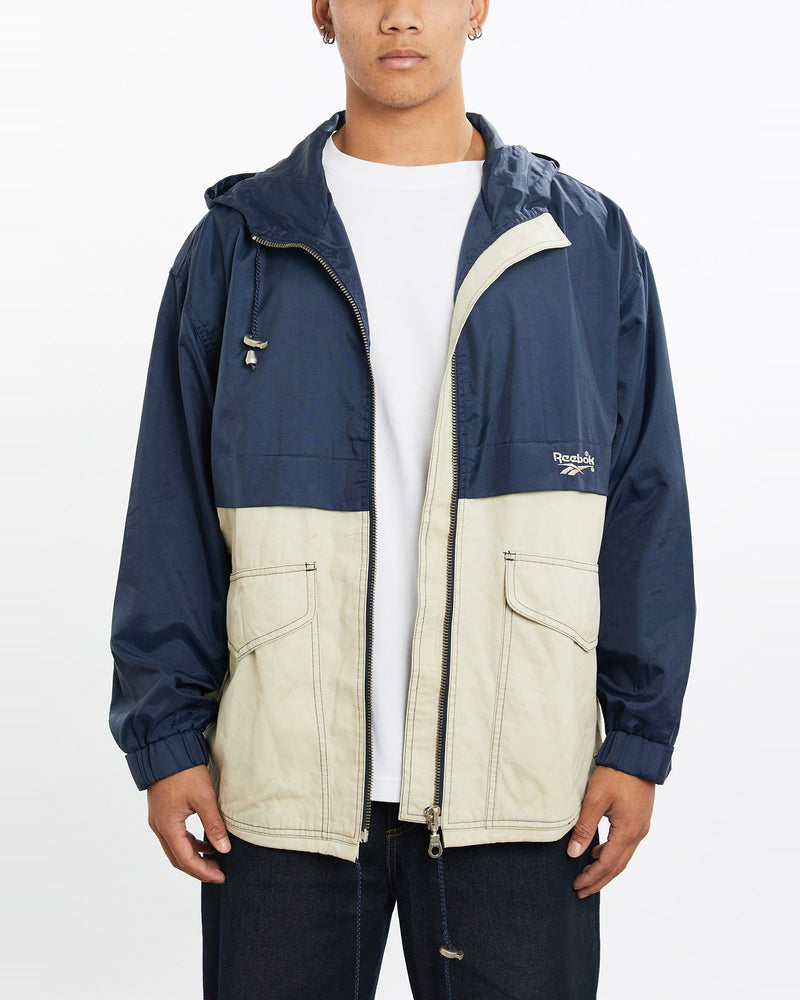 Vintage, 90s, Reebok, Windbreaker, Jacket, The Real Deal, size large, colour Blue, newtown, sydney, australia, thrift store, opshop, preloved, secondhand, sustainable, retro, antique, 70s, 80s, 90s, 2000s, 00s, fashion, clothing, streetwear, trendy, garment, style, boutique, store, shop, archive, sale, cheap, best, top, Jackets