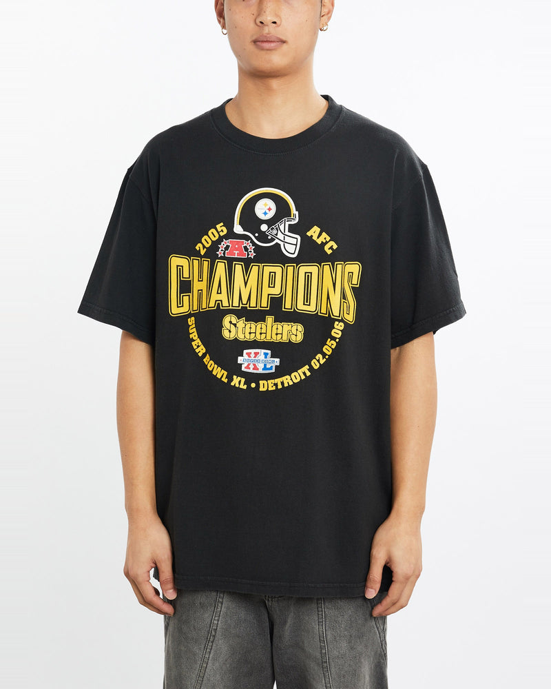 Vintage, NFL, Pittsburgh, Steelers, Super, Bowl, Tee, The Real Deal, size large, colour Black, newtown, sydney, australia, thrift store, opshop, preloved, secondhand, sustainable, retro, antique, 70s, 80s, 90s, 2000s, 00s, fashion, clothing, streetwear, trendy, garment, style, boutique, store, shop, archive, sale, cheap, best, top, T-Shirts