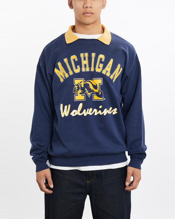 Vintage, 80s, NCAA, University, of, Michigan, Wolverines, Collared, Sweatshirt, The Real Deal, size large, colour Navy, newtown, sydney, australia, thrift store, opshop, preloved, secondhand, sustainable, retro, antique, 70s, 80s, 90s, 2000s, 00s, fashion, clothing, streetwear, trendy, garment, style, boutique, store, shop, archive, sale, cheap, best, top, Sweats and hoodies