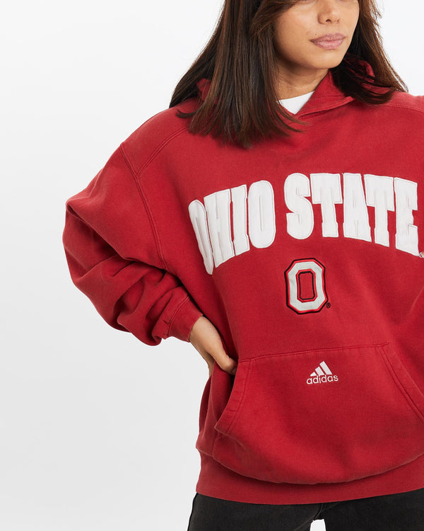 Vintage, Adidas, NCAA, Ohio, State, Hooded, Sweatshirt, The Real Deal, size extra small, colour Black, newtown, sydney, australia, thrift store, opshop, preloved, secondhand, sustainable, retro, antique, 70s, 80s, 90s, 2000s, 00s, fashion, clothing, streetwear, trendy, garment, style, boutique, store, shop, archive, sale, cheap, best, top, Sweats and hoodies
