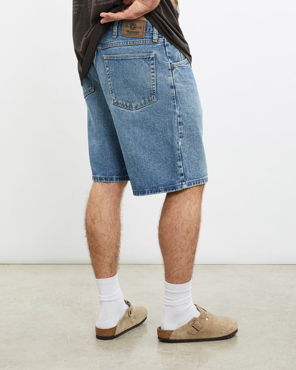 Vintage, Wrangler, Denim, Shorts, The Real Deal, size 33", colour Blue, newtown, sydney, australia, thrift store, opshop, preloved, secondhand, sustainable, retro, antique, 70s, 80s, 90s, 2000s, 00s, fashion, clothing, streetwear, trendy, garment, style, boutique, store, shop, archive, sale, cheap, best, top, Shorts