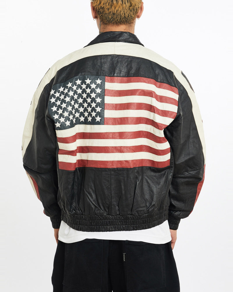 Vintage, 90s, U.S.A, Leather, Bomber, Jacket, The Real Deal, size extra large, colour Multicolour, newtown, sydney, australia, thrift store, opshop, preloved, secondhand, sustainable, retro, antique, 70s, 80s, 90s, 2000s, 00s, fashion, clothing, streetwear, trendy, garment, style, boutique, store, shop, archive, sale, cheap, best, top, Jackets