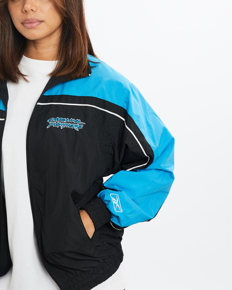 Vintage, Reebok, NFL, Carolina, Panthers, Track, Jacket, The Real Deal, size double extra small, colour Navy, newtown, sydney, australia, thrift store, opshop, preloved, secondhand, sustainable, retro, antique, 70s, 80s, 90s, 2000s, 00s, fashion, clothing, streetwear, trendy, garment, style, boutique, store, shop, archive, sale, cheap, best, top, Jackets