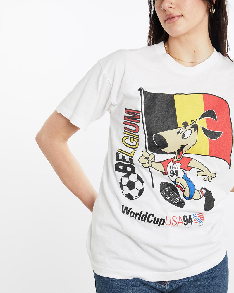 Vintage, 1994, USA, FIFA, World, Cup, Belgium, Team, Tee, The Real Deal, size medium, colour White, newtown, sydney, australia, thrift store, opshop, preloved, secondhand, sustainable, retro, antique, 70s, 80s, 90s, 2000s, 00s, fashion, clothing, streetwear, trendy, garment, style, boutique, store, shop, archive, sale, cheap, best, top, T-Shirts