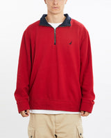 Vintage, Nautica, Quarter, Zip, Sweatshirt, The Real Deal, size extra large, colour Red, newtown, sydney, australia, thrift store, opshop, preloved, secondhand, sustainable, retro, antique, 70s, 80s, 90s, 2000s, 00s, fashion, clothing, streetwear, trendy, garment, style, boutique, store, shop, archive, sale, cheap, best, top, Sweats and hoodies