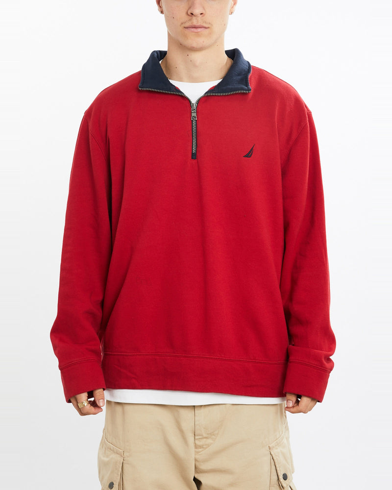 Vintage, Nautica, Quarter, Zip, Sweatshirt, The Real Deal, size extra large, colour Red, newtown, sydney, australia, thrift store, opshop, preloved, secondhand, sustainable, retro, antique, 70s, 80s, 90s, 2000s, 00s, fashion, clothing, streetwear, trendy, garment, style, boutique, store, shop, archive, sale, cheap, best, top, Sweats and hoodies