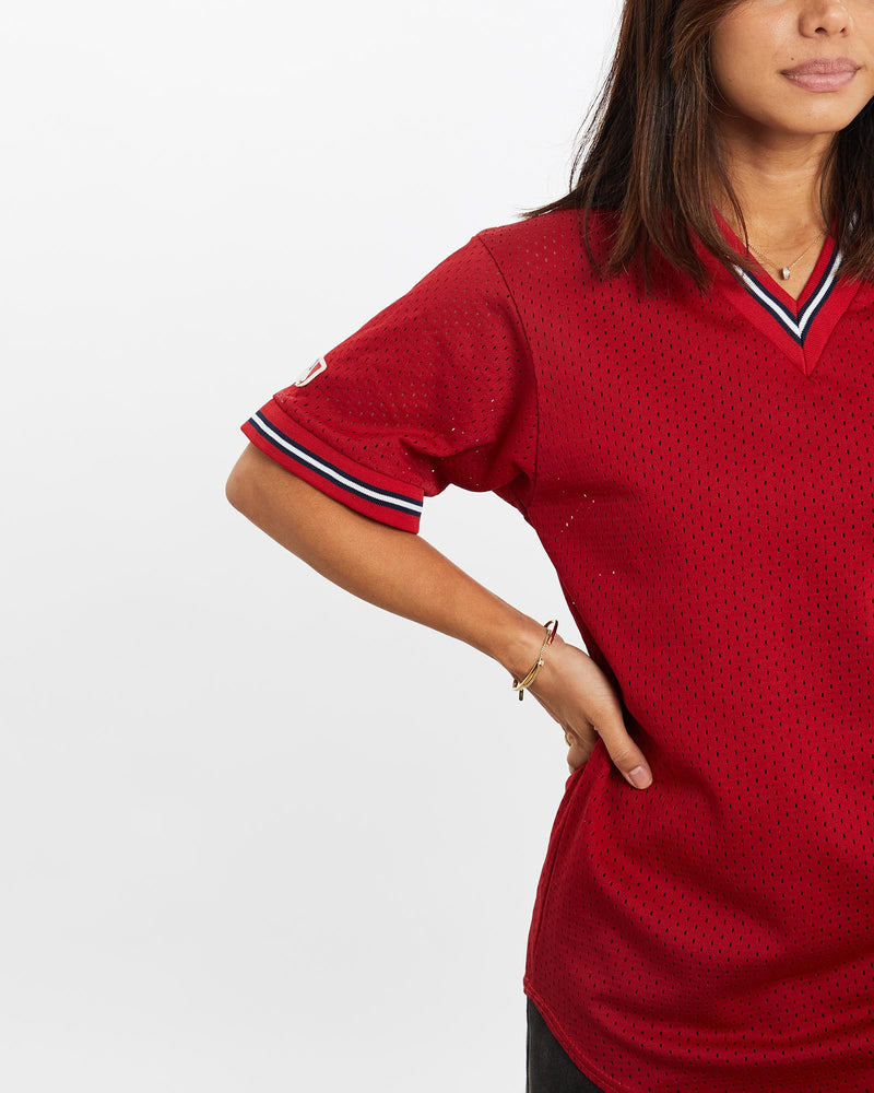 Vintage, 90s, MLB, Majestic, Mesh, Jersey, The Real Deal, size extra small, colour Red, newtown, sydney, australia, thrift store, opshop, preloved, secondhand, sustainable, retro, antique, 70s, 80s, 90s, 2000s, 00s, fashion, clothing, streetwear, trendy, garment, style, boutique, store, shop, archive, sale, cheap, best, top, T-Shirts