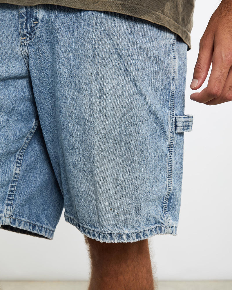 Vintage, Lee, Carpenter, Denim, Shorts, The Real Deal, size 35", colour Blue, newtown, sydney, australia, thrift store, opshop, preloved, secondhand, sustainable, retro, antique, 70s, 80s, 90s, 2000s, 00s, fashion, clothing, streetwear, trendy, garment, style, boutique, store, shop, archive, sale, cheap, best, top, Shorts
