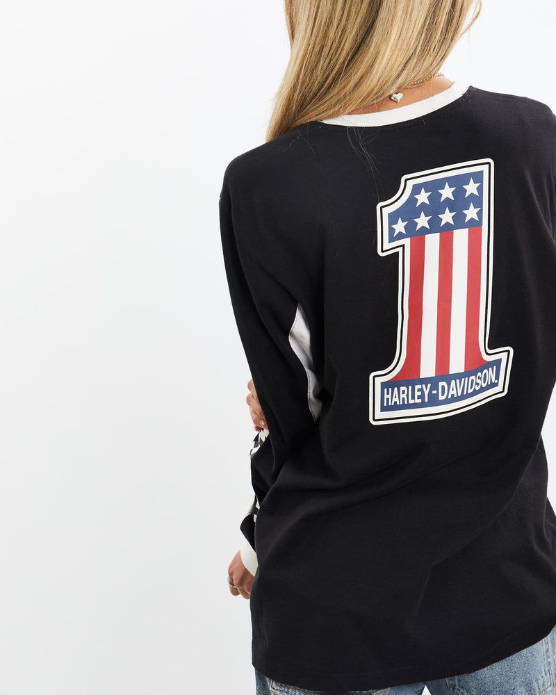 Vintage, Harley, Davidson, Long, Sleeve, Tee, The Real Deal, size small, colour Black, newtown, sydney, australia, thrift store, opshop, preloved, secondhand, sustainable, retro, antique, 70s, 80s, 90s, 2000s, 00s, fashion, clothing, streetwear, trendy, garment, style, boutique, store, shop, archive, sale, cheap, best, top, T-Shirts