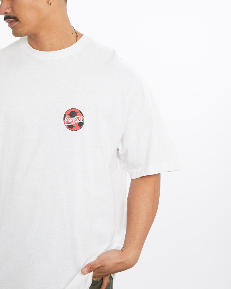 Vintage, 1998, FIFA, World, Cup, France, Coca, Cola, Tee, The Real Deal, size extra large, colour White, newtown, sydney, australia, thrift store, opshop, preloved, secondhand, sustainable, retro, antique, 70s, 80s, 90s, 2000s, 00s, fashion, clothing, streetwear, trendy, garment, style, boutique, store, shop, archive, sale, cheap, best, top, T-Shirts