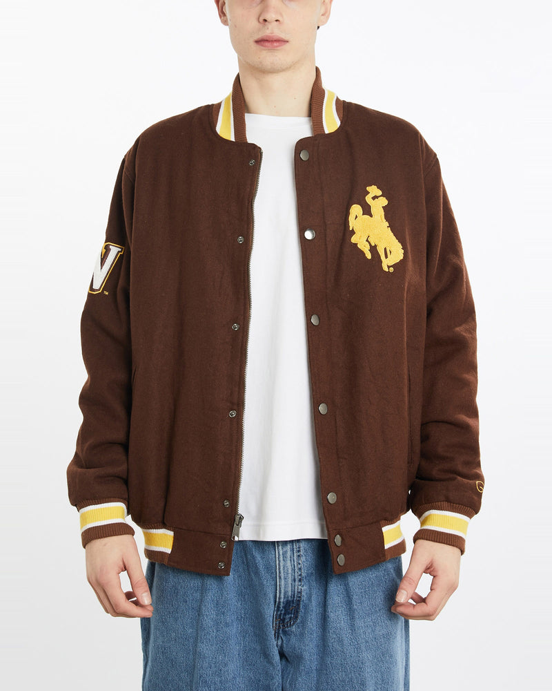 Vintage, University, Of, Wyoming, Varsity, Jacket, The Real Deal, size extra large, colour Brown, newtown, sydney, australia, thrift store, opshop, preloved, secondhand, sustainable, retro, antique, 70s, 80s, 90s, 2000s, 00s, fashion, clothing, streetwear, trendy, garment, style, boutique, store, shop, archive, sale, cheap, best, top, Jackets